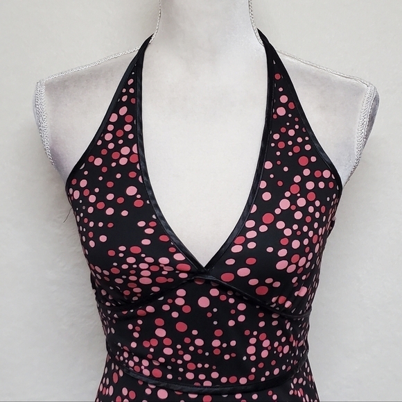 VINTAGE My Michelle Retro Bubble Print Halter Pin-up V-neck A-line Midi Dress - Picture 5 of 14